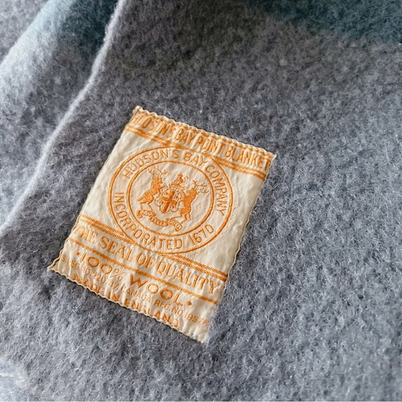 Vintage Hudson’ Bay Point Trapper Blanket Blue Striped 100% Wool - Picture 4 of 9